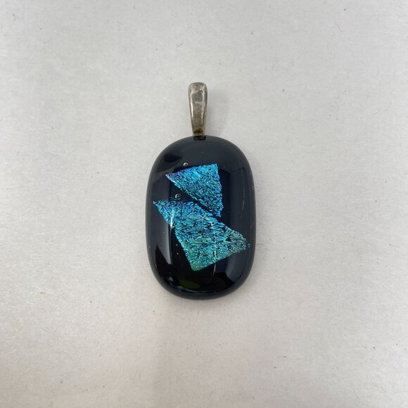 Dichroic Fused Glass Pendant Signed CS Blue Modern Art Avant Garde Handmade - Picture 1 of 10